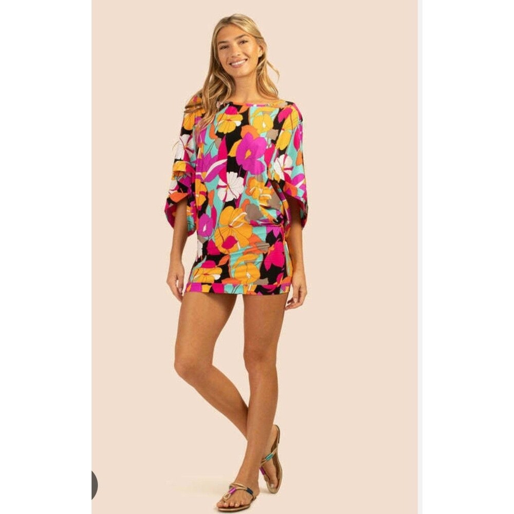 Trina Turk Gemini Floral Swim Tunic Cover Up Dress Multicolor Medium Resortwear